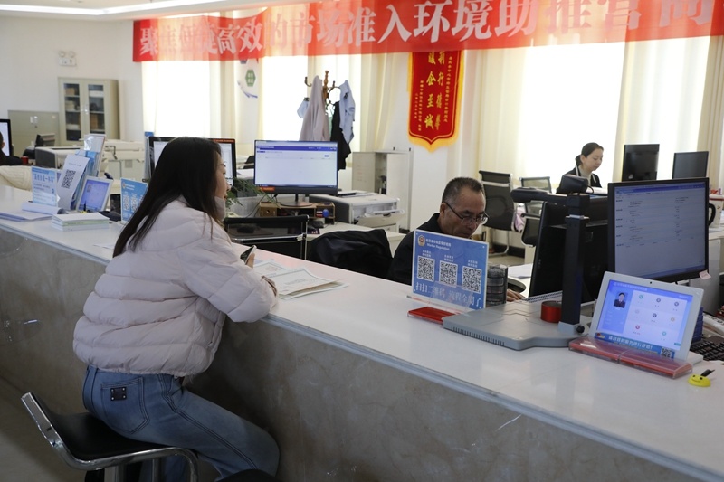 群众在张掖市临泽县政务服务大厅服务窗口前办理业务